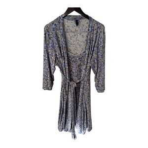 Marilyn Monroe Floral Nightgown & Robe Set Size L Blue Gray Lace Trim